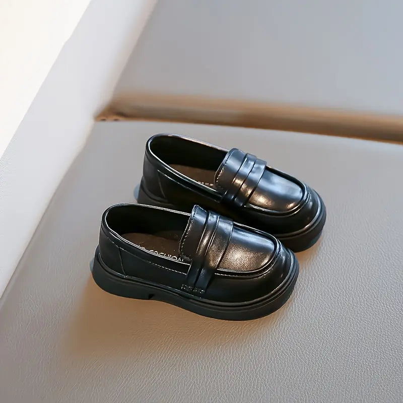 Kids' Retro Classic Loafers - Brown & Black Faux Cover Shoes with Rubber Sole, Slip-On Round Toe Design for Casual Attire, Wedding, or Everyday Style, Cute Shoes