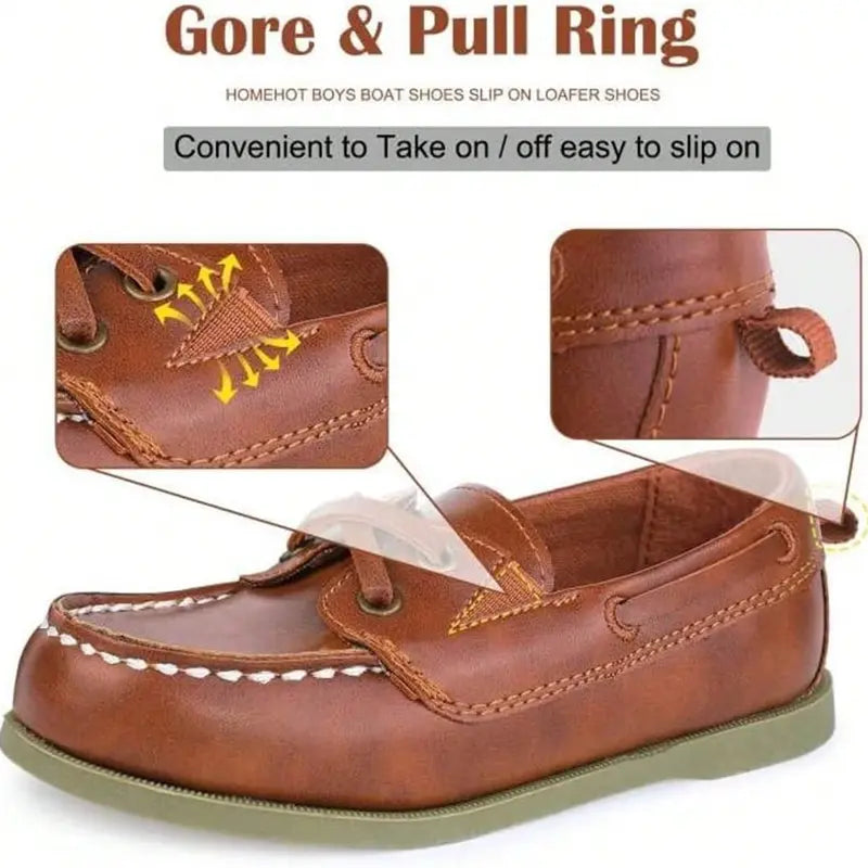 Boys' Faux Leather Loafer-Sneakers, Round Toe Cushioned No-Heel Casual Shoes, Solid Slip-On Student Footwear for Back to School Daily Wear, All-Seasons Classic Easy-to-Style Shoes