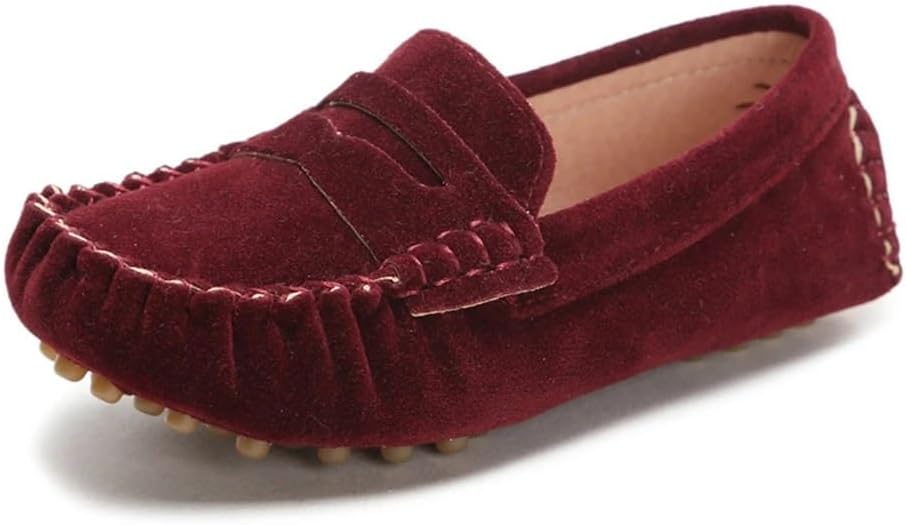 Battle Men Penny Loafers for Little Kids Square Moc Toe Stiching Slip on Faux Suede Flexiable Rubber Sole Flat Heel Toddler's Moccasins One Size Smaller