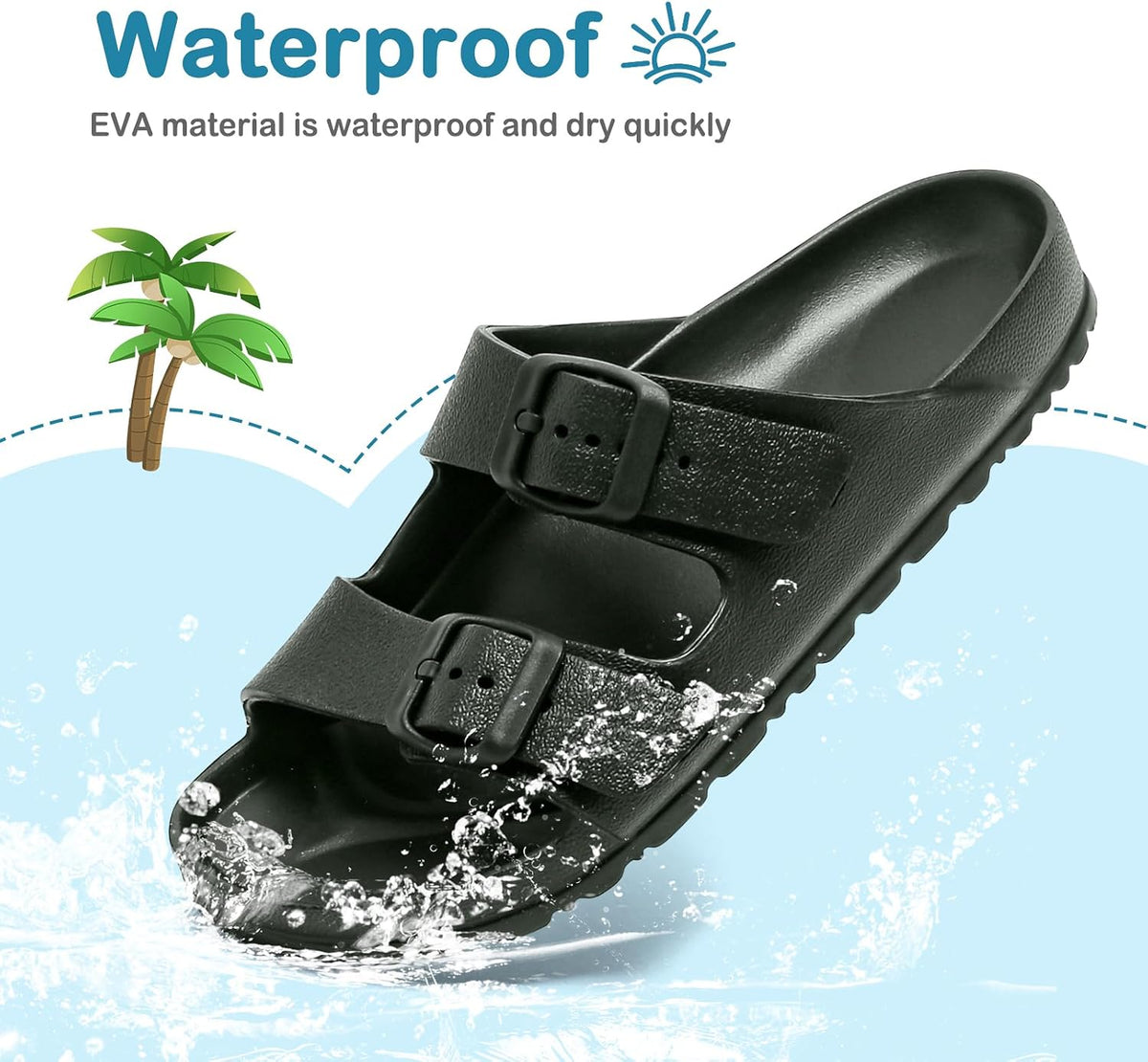 YUHITYGZGS Boys Slide Sandals for Kids – Double Buckle Adjustable Summer Sandals for Boys & Girls, Backless Comfort Shoes for Beach, Pool, Shower & Outdoor Play