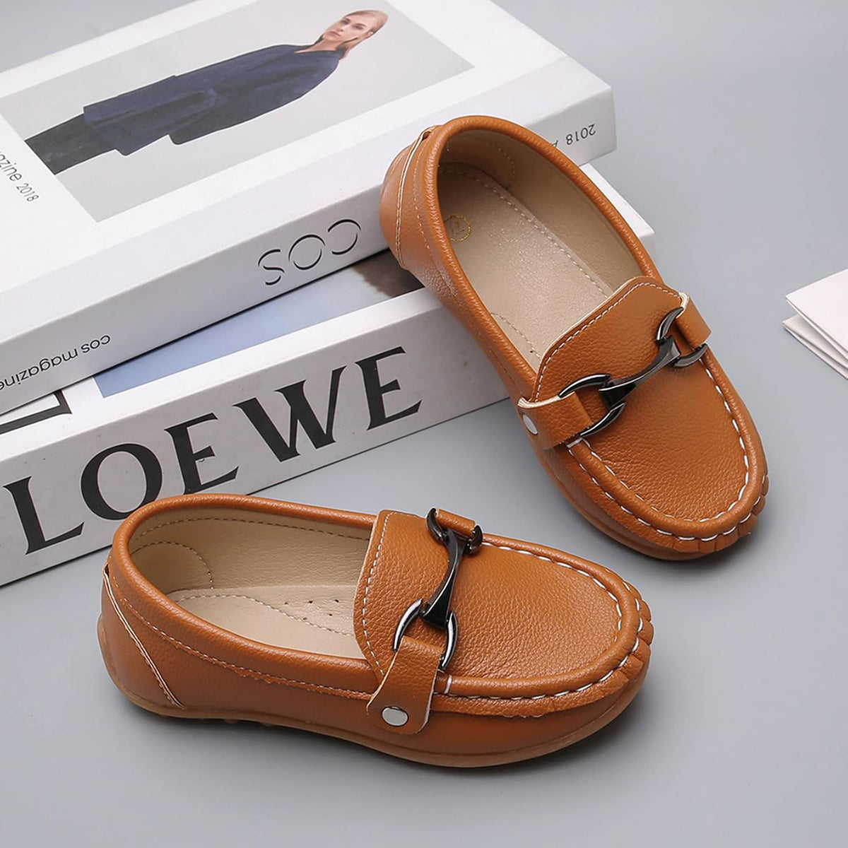 Boys Girls Slip On Loafers Dress Shoes Casual Flat Moccasins