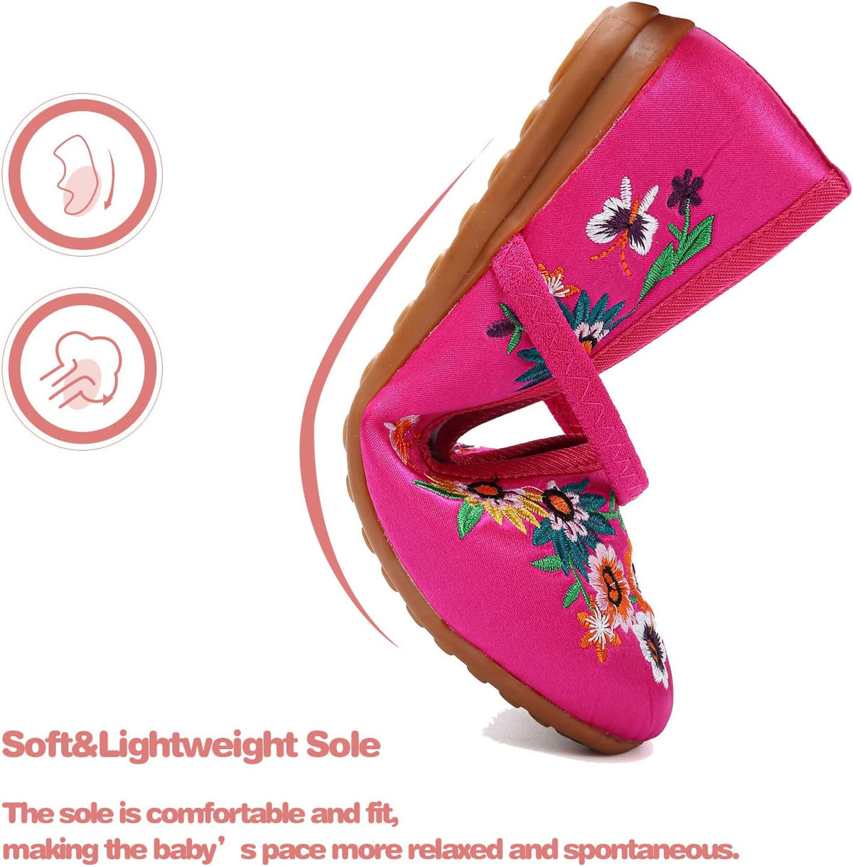 Mary-Jane Flats Shoes Girls Costume Cosplay Dress Up Shoes Floral Embroider