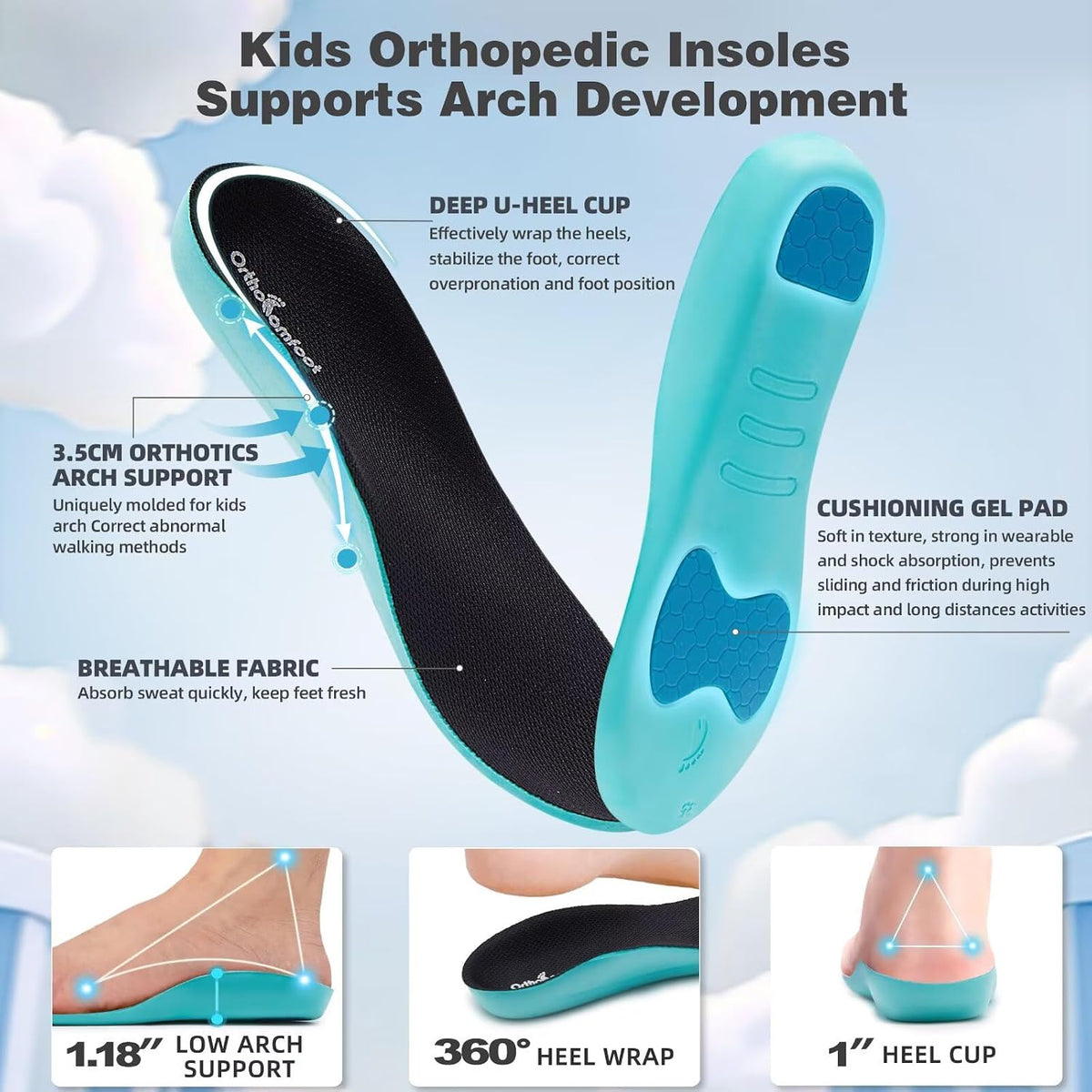 Boys Girls Kids Orthopedic Tennis Shoes: Wide Toe Box Comfortable Casual Plantar Fasciitis Arch Support Athletic Running Sneakers, Orthotic School Sports Walking Shoes for Foot and Pain Relief