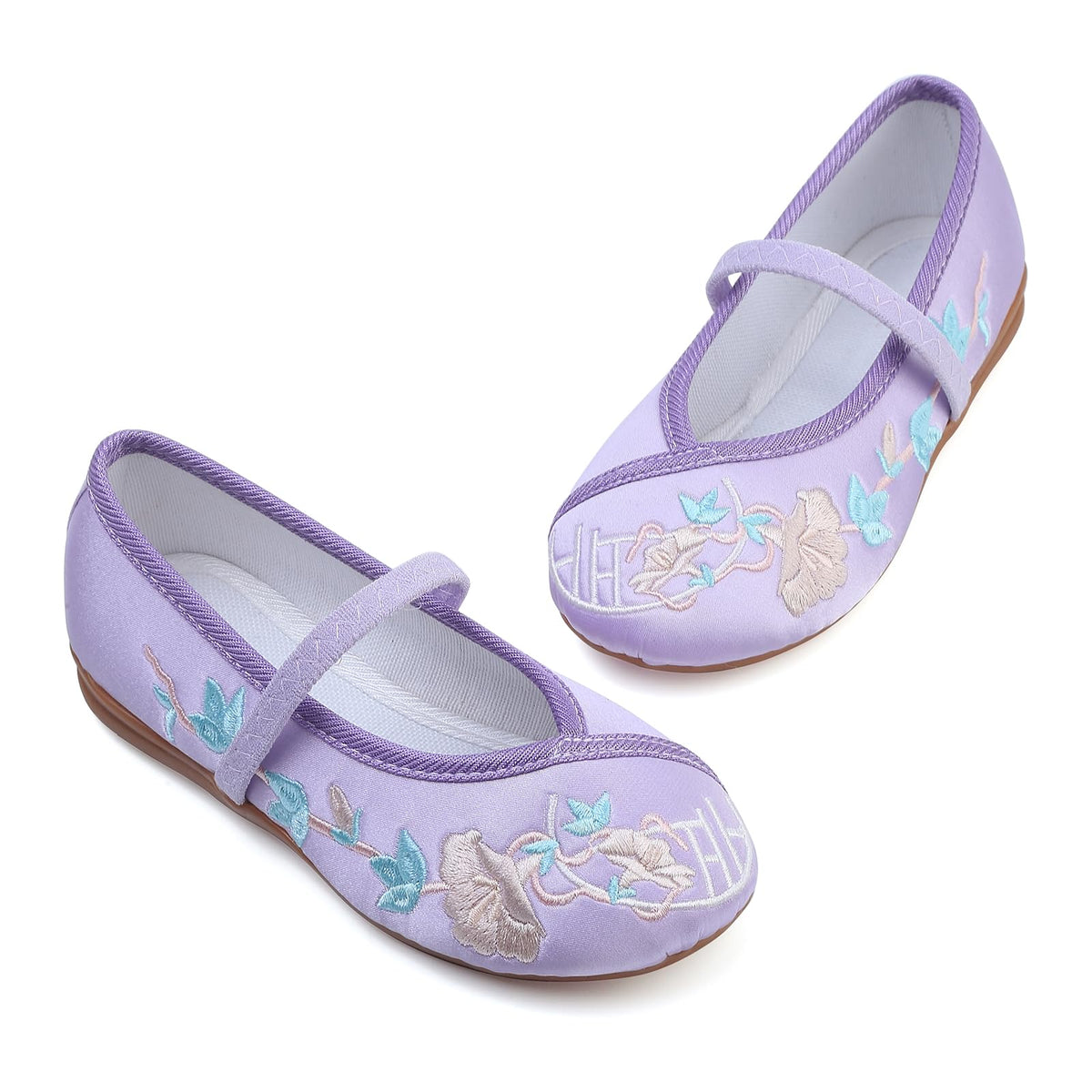 Mary-Jane Flats Shoes Girls Costume Cosplay Dress Up Shoes Floral Embroider