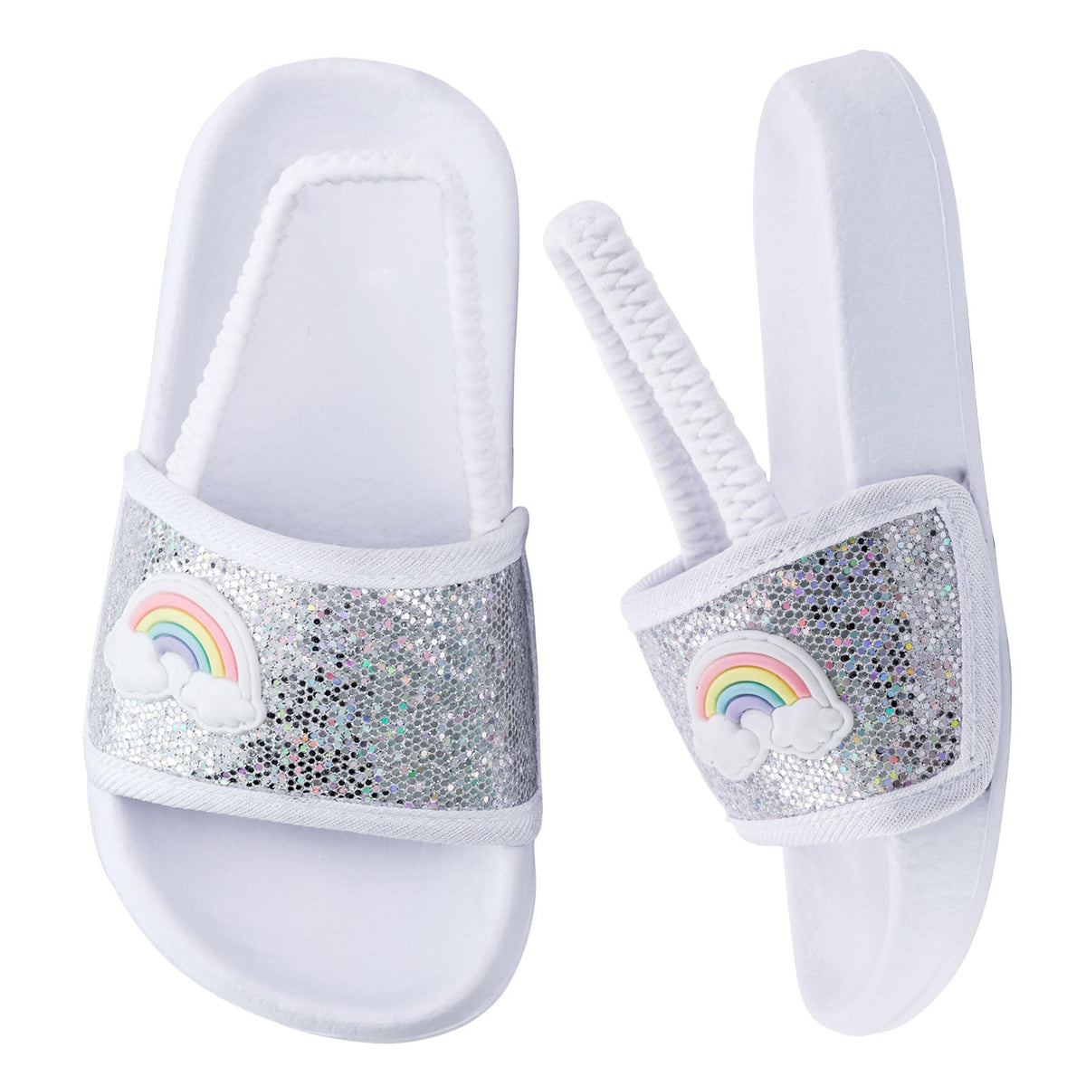 Kids Flip Flops Sandals Toddler Boys Girls Sequin Slides Shower Beach Pool Shoes Slip on Summer Slippers with Back Strap