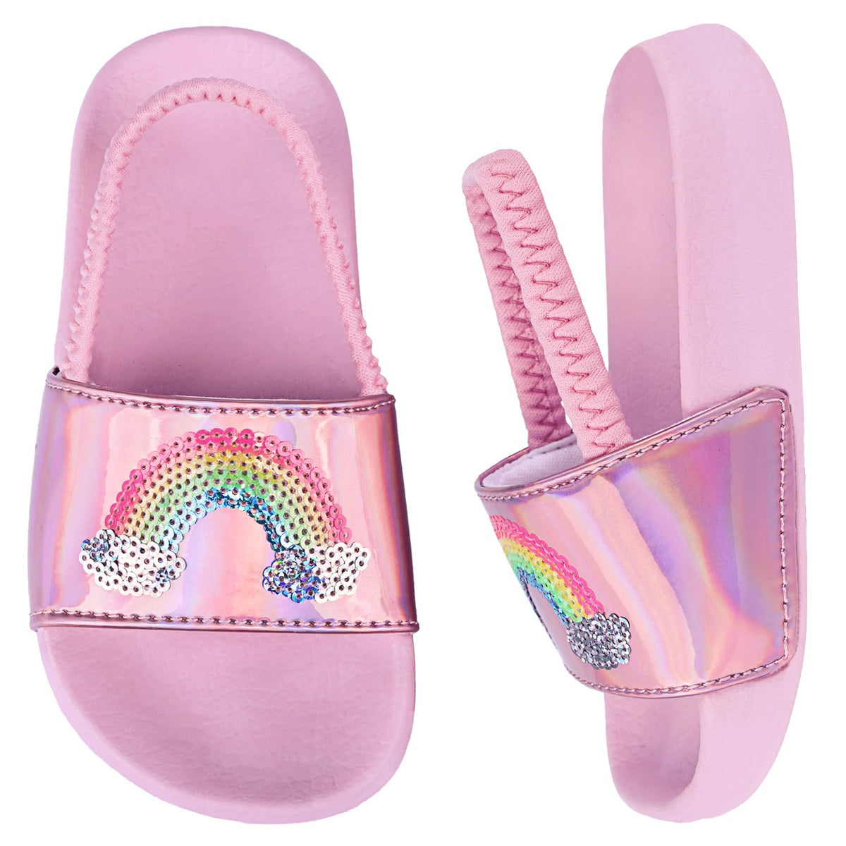 Kids Flip Flops Sandals Toddler Boys Girls Sequin Slides Shower Beach Pool Shoes Slip on Summer Slippers with Back Strap