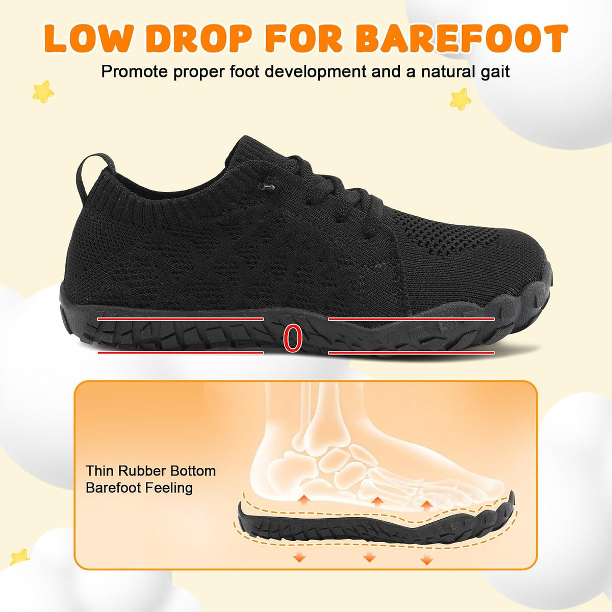 JOINFREE Kids Barefoot Shoes Boys Girls Wide Slip On Shoes Big Kids Breathable Hiking Sneakers Zero Drop Toddler Lightweight Walking Tennis Sneakers Indoor Outdoor