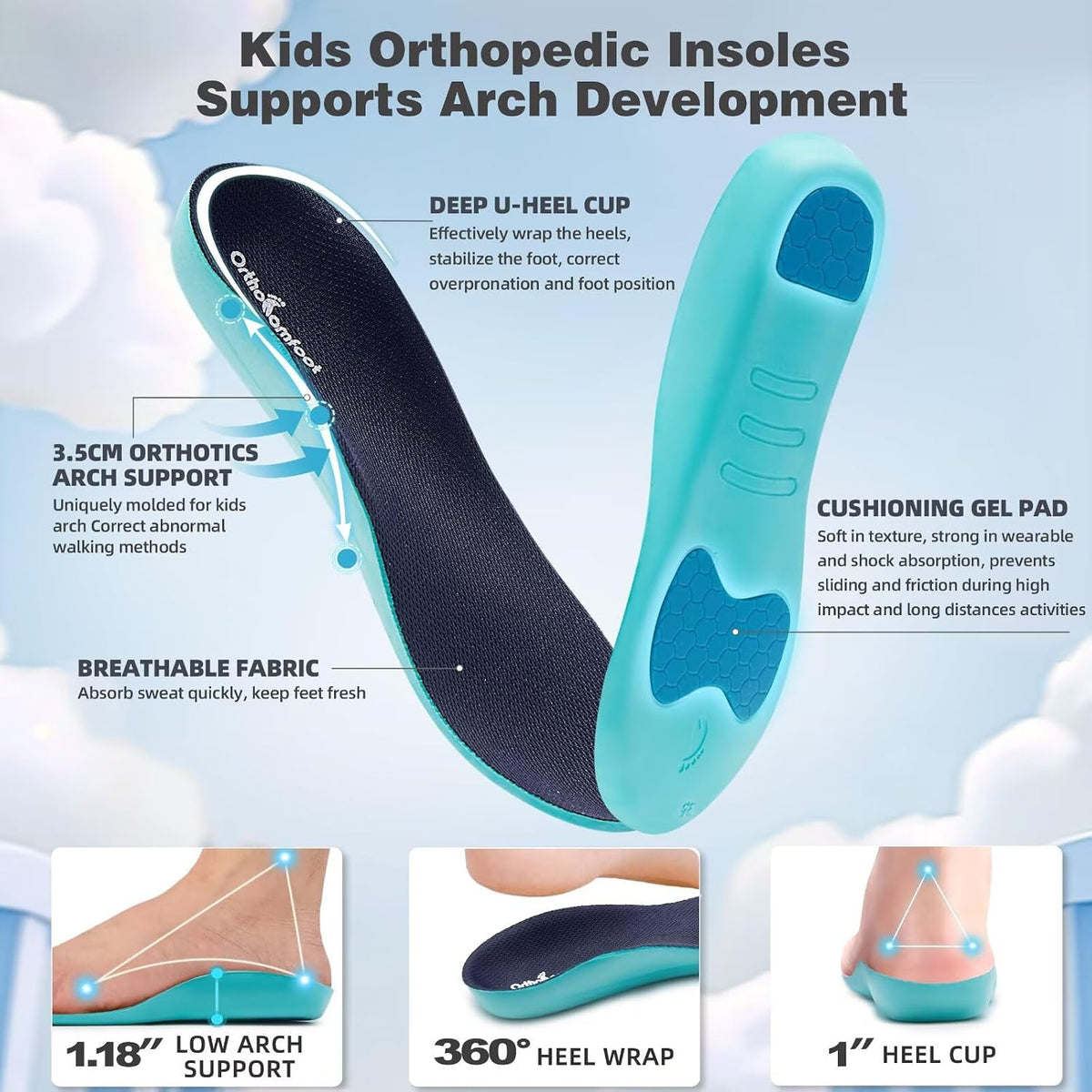 Boys Girls Kids Orthopedic Tennis Shoes: Wide Toe Box Comfortable Casual Arch Support Plantar Fasciitis Running Sneakers, Orthotic Athletic School Sport Walking Shoes for Foot and Pain Relief
