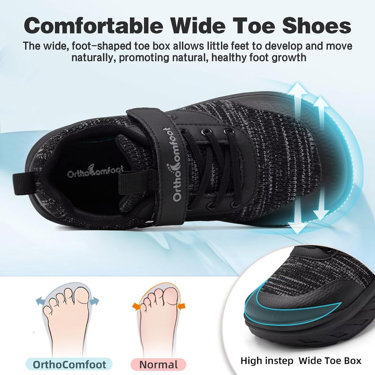Boys Girls Kids Orthopedic Tennis Shoes: Wide Toe Box Comfortable Casual Plantar Fasciitis Arch Support Athletic Running Sneakers, Orthotic School Sports Walking Shoes for Foot and Pain Relief
