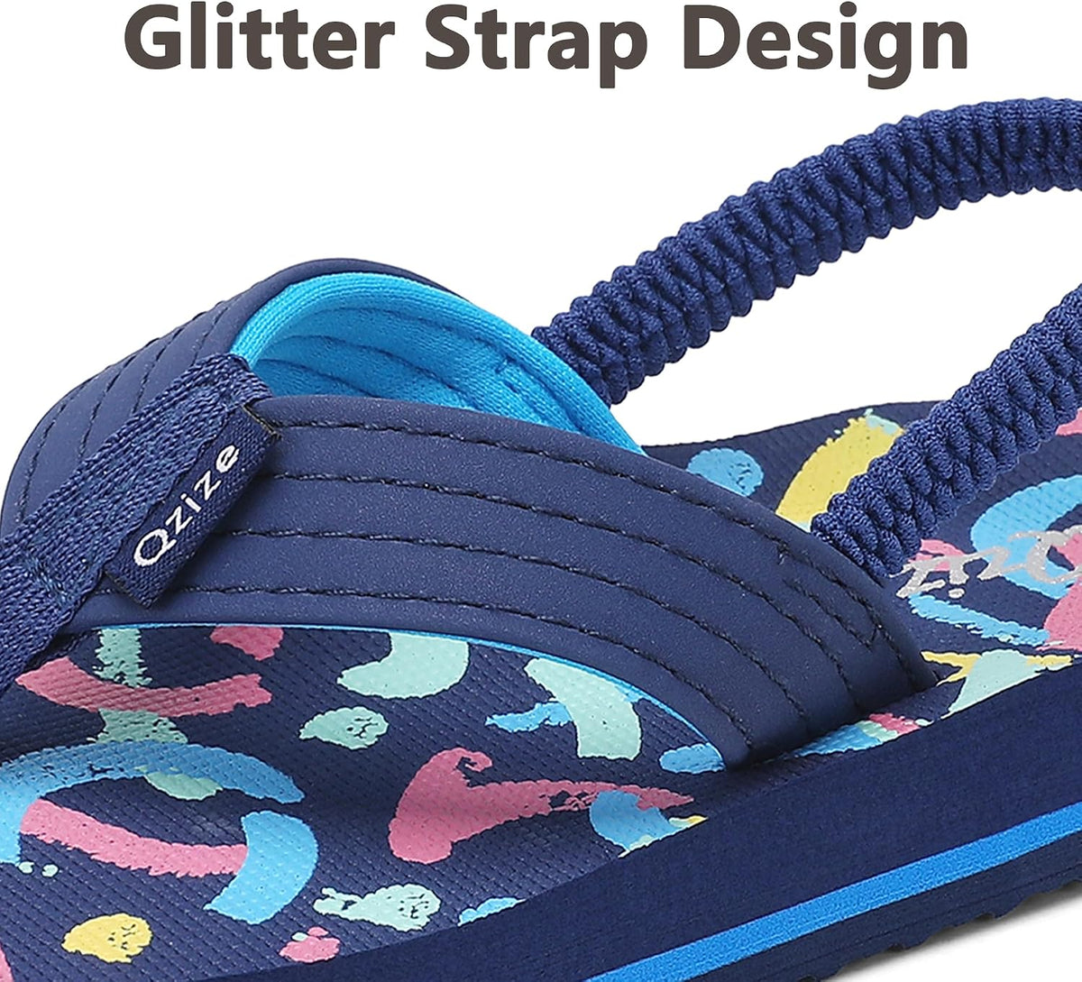 Kids Flip Flops with Adjustable Back Strap Glitter EVA Thong Sandals
