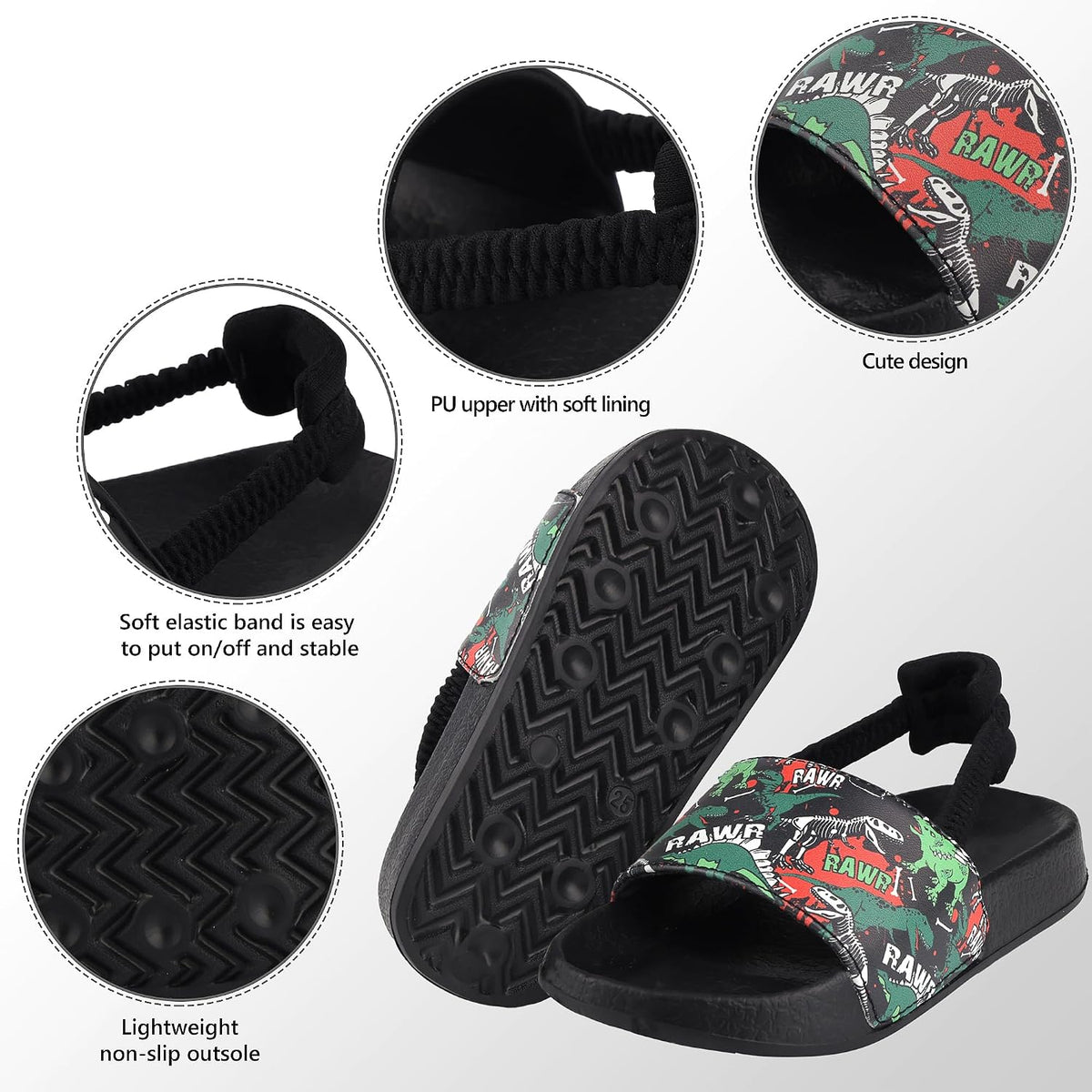 Kids Flip Flops Sandals Toddler Boys Girls Sequin Slides Shower Beach Pool Shoes Slip on Summer Slippers with Back Strap