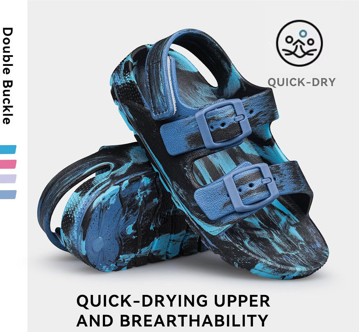 BNV Boys Girls Sandals Unisex Toddler Kids Double Buckle Sandals Comfort Open Toe Adjustable Back Strap Shower Beach Pool Shoes(Toddler/Little Kid/Big Kid)