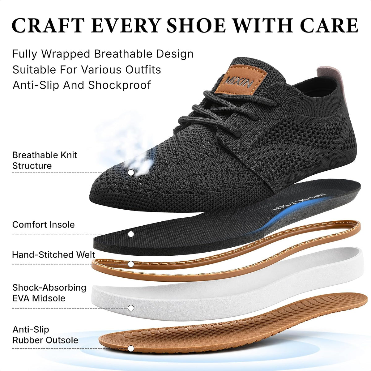 MIXIN Boy's Casual Dress Sneakers Mesh Oxfords