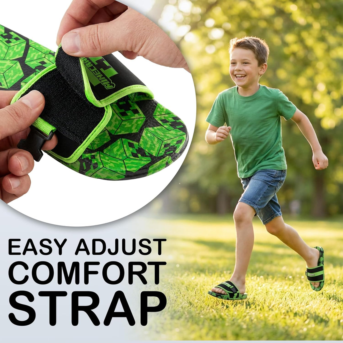Get Trend Minecraft Slides for Boys, Summer Sandals Slip On Indoor Outdoor Creeper Kids Footwear, Gifts for Gamers US 11 to 7