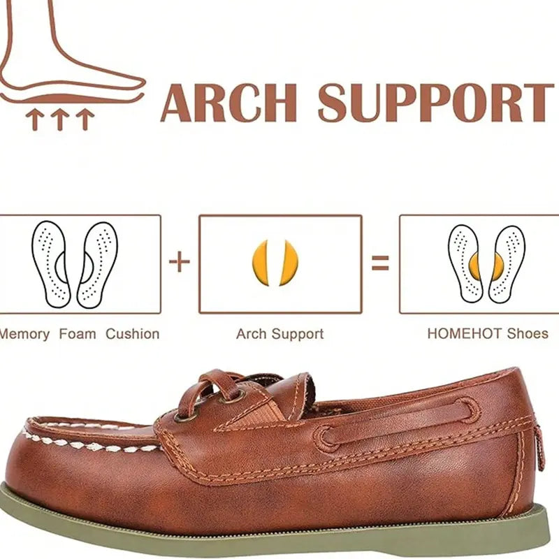 Boys' Faux Leather Loafer-Sneakers, Round Toe Cushioned No-Heel Casual Shoes, Solid Slip-On Student Footwear for Back to School Daily Wear, All-Seasons Classic Easy-to-Style Shoes