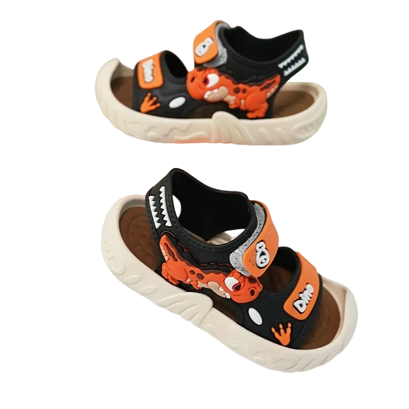 Boys' Cute Dinosaur Casual Sandals - Synthetic & PVC Upper, Breathable Sole, Lightweight, Open Toe, <1cm Flat Heel, Fun Graphics, Summer Footwear for Outdoor Play, Beach Use, Flat Heel (1 Cm Or Less)