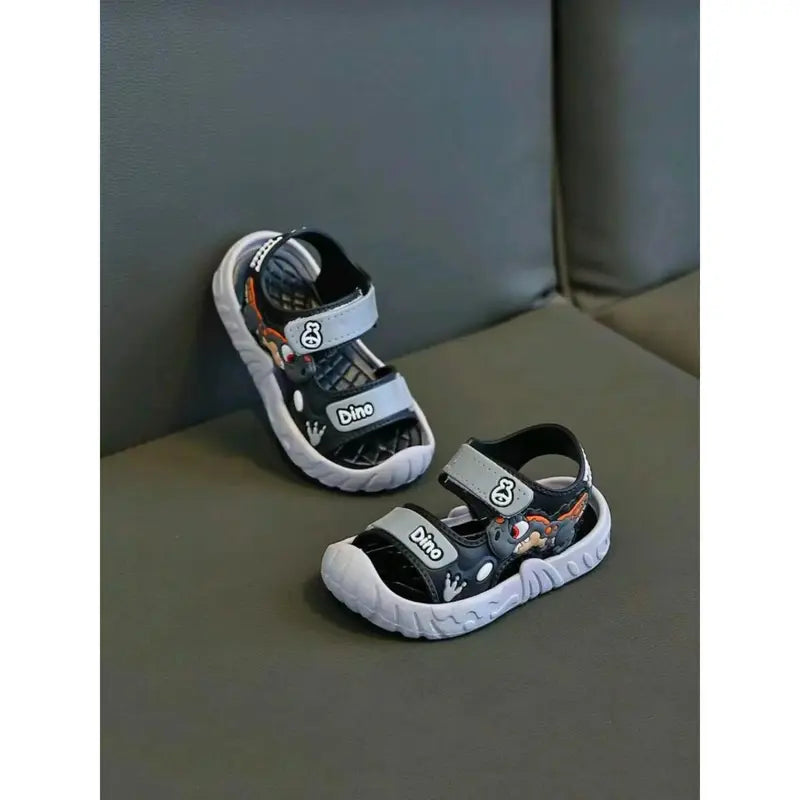 Boys' Soft PVC Soft-Soled Velcro-Strap Sandals - Cartoon Print, Summer Casual Sport Footwear for Outdoor Play, Beach Fun