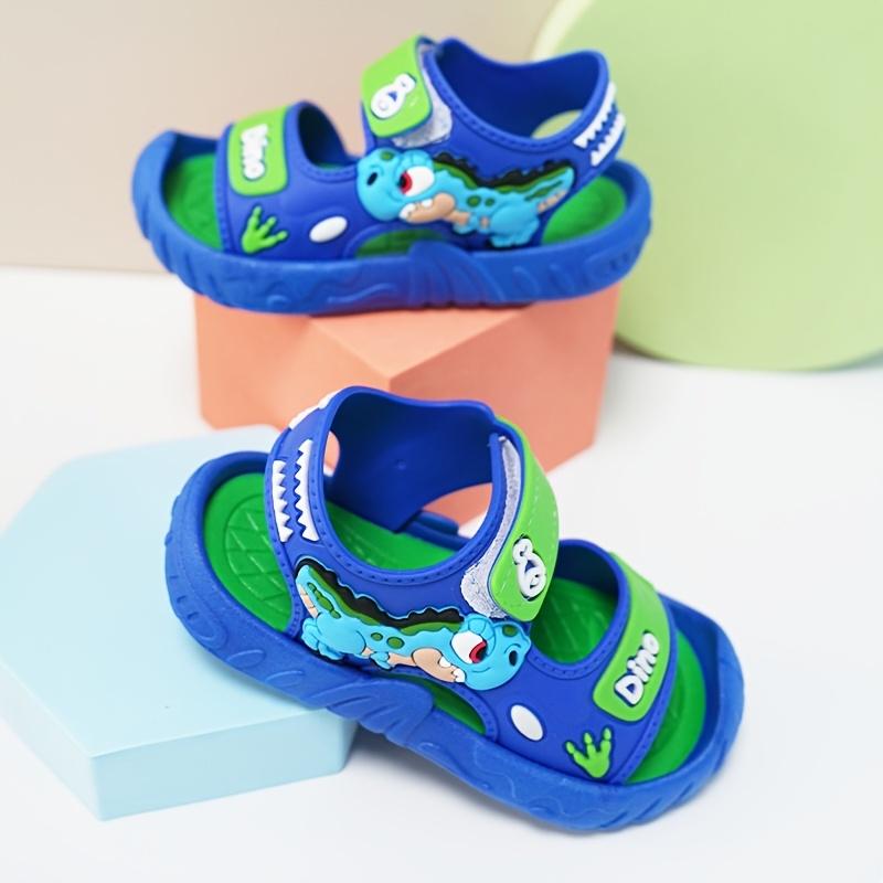 Boys' Cute Dinosaur Casual Sandals - Synthetic & PVC Upper, Breathable Sole, Lightweight, Open Toe, <1cm Flat Heel, Fun Graphics, Summer Footwear for Outdoor Play, Beach Use, Flat Heel (1 Cm Or Less)