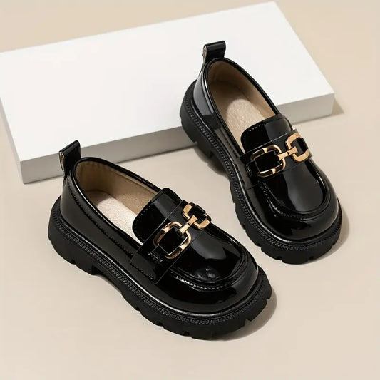 Kids' Metal Buckle Casual Loafers - Cozy Flat Sole Shoes, Round Toe, Comfortable Fit, All-Seasons Fashion Footwear for Toddlers