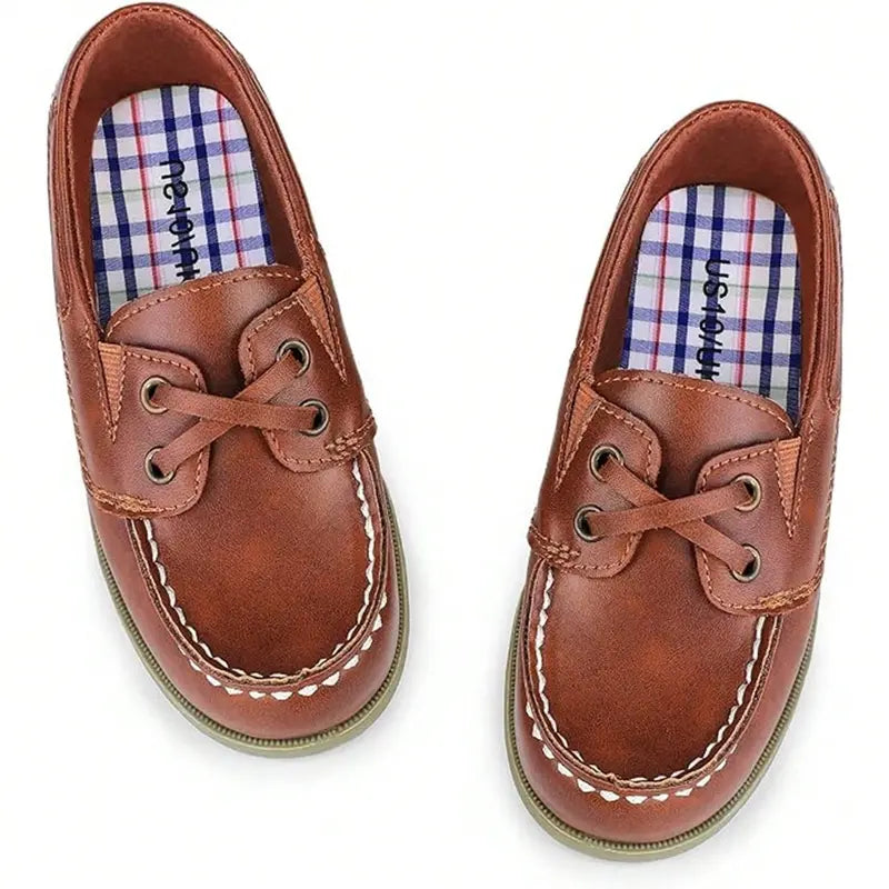 Boys' Faux Leather Loafer-Sneakers, Round Toe Cushioned No-Heel Casual Shoes, Solid Slip-On Student Footwear for Back to School Daily Wear, All-Seasons Classic Easy-to-Style Shoes