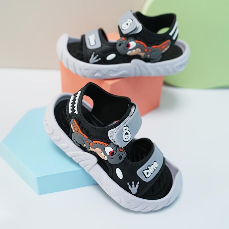 Boys' Cute Dinosaur Casual Sandals - Synthetic & PVC Upper, Breathable Sole, Lightweight, Open Toe, <1cm Flat Heel, Fun Graphics, Summer Footwear for Outdoor Play, Beach Use, Flat Heel (1 Cm Or Less)