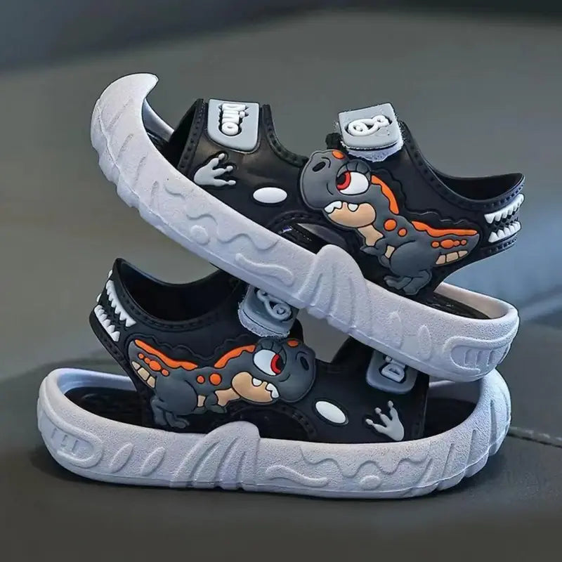 Boys' Soft PVC Soft-Soled Velcro-Strap Sandals - Cartoon Print, Summer Casual Sport Footwear for Outdoor Play, Beach Fun
