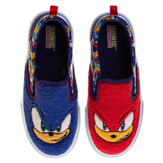 Josmo Boys' Sonic the Hedgehog Mismatched Slip-On Canvas Sneakers - Size 8, Featuring Sonic and Knuckles (Toddler-Little Kid) Kids' Character Footwear