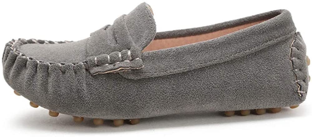 Battle Men Penny Loafers for Little Kids Square Moc Toe Stiching Slip on Faux Suede Flexiable Rubber Sole Flat Heel Toddler's Moccasins One Size Smaller