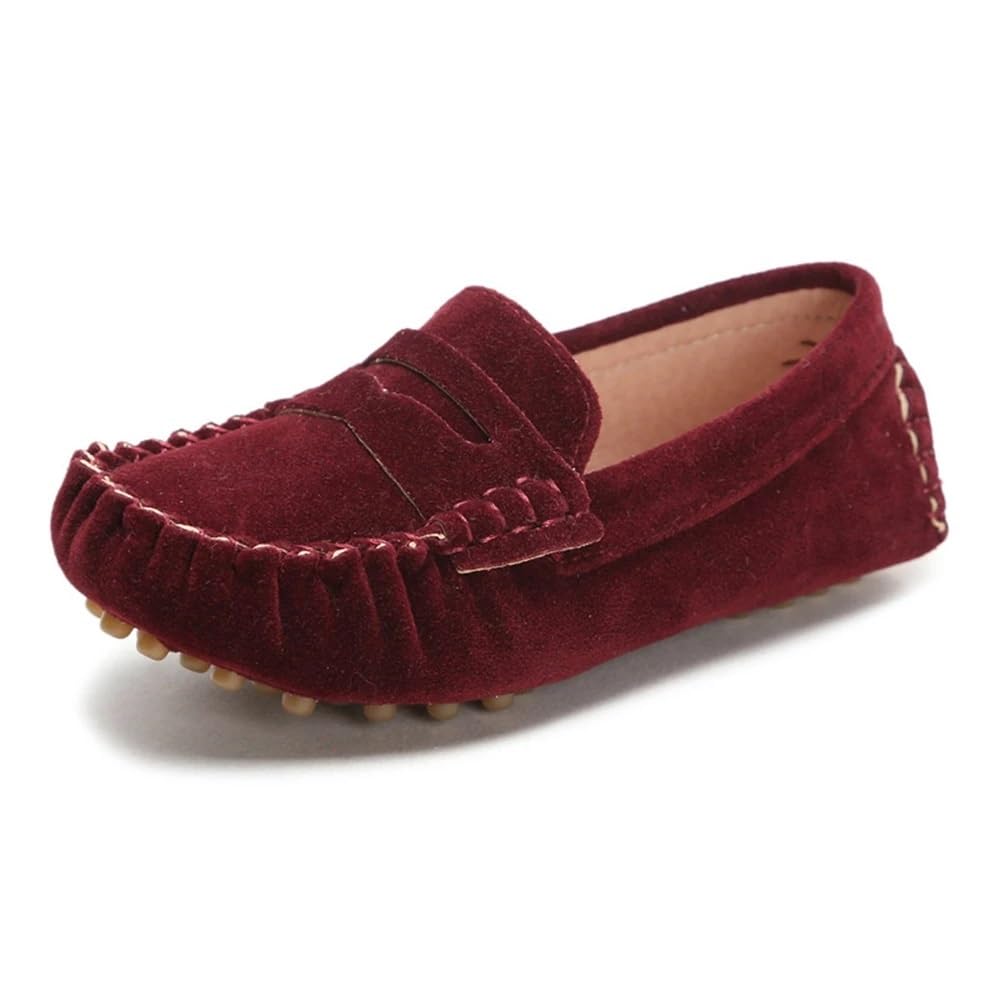 Battle Men Penny Loafers for Little Kids Square Moc Toe Stiching Slip on Faux Suede Flexiable Rubber Sole Flat Heel Toddler's Moccasins One Size Smaller