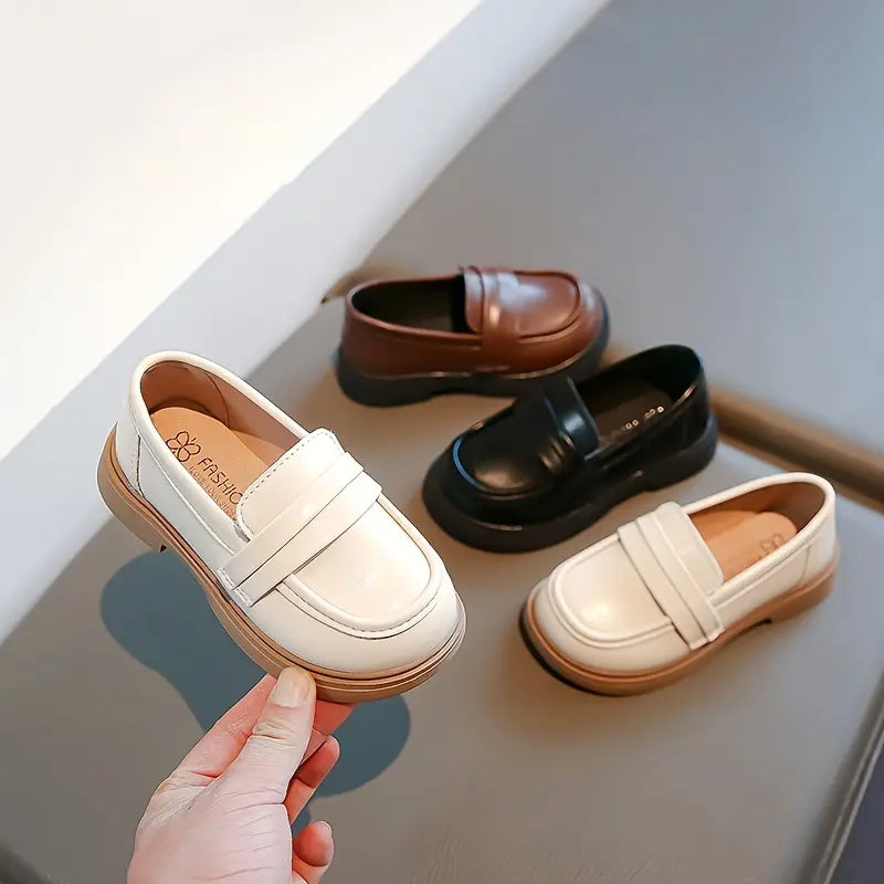 Kids' Retro Classic Loafers - Brown & Black Faux Cover Shoes with Rubber Sole, Slip-On Round Toe Design for Casual Attire, Wedding, or Everyday Style, Cute Shoes