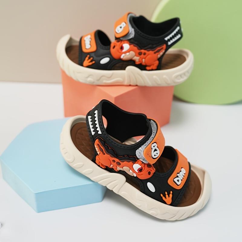 Boys' Cute Dinosaur Casual Sandals - Synthetic & PVC Upper, Breathable Sole, Lightweight, Open Toe, <1cm Flat Heel, Fun Graphics, Summer Footwear for Outdoor Play, Beach Use, Flat Heel (1 Cm Or Less)
