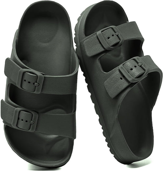 YUHITYGZGS Boys Slide Sandals for Kids – Double Buckle Adjustable Summer Sandals for Boys & Girls, Backless Comfort Shoes for Beach, Pool, Shower & Outdoor Play