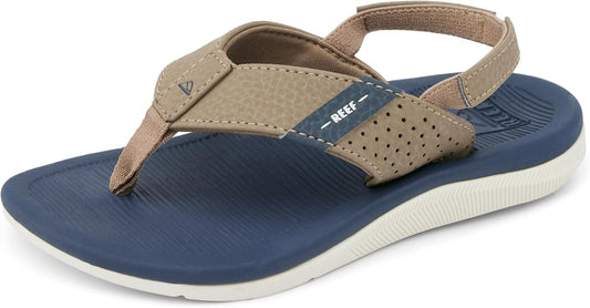 Reef Toddler/Little Boys' Santa Ana Flip Flop, Super Soft and Supportive Footbed, Water Friendly, Backstrap, Navy/Khaki, 9