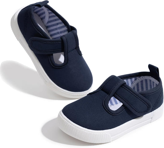 Sonsage Toddler Boys Girls Canvas Sneakers Soft Sole T-Strap Shoes Lightweight Comfy Classical Flats Non Skid Shoe for Little Kids