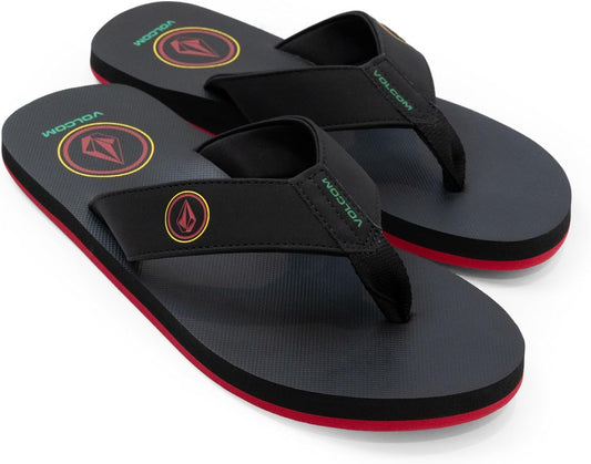 Volcom Men's Daycation Flip Flop Sandal – Soft Brushed Recliner Comfort Foam Footbed, Black/Black, 8