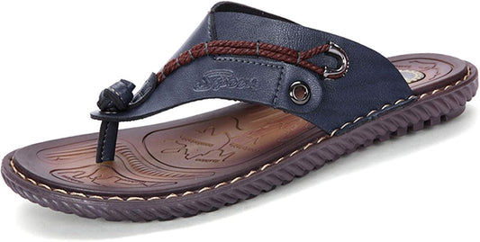 Mens Flip Flops Casual Leather Home Sandals For Mens Rubber Sole Slippers