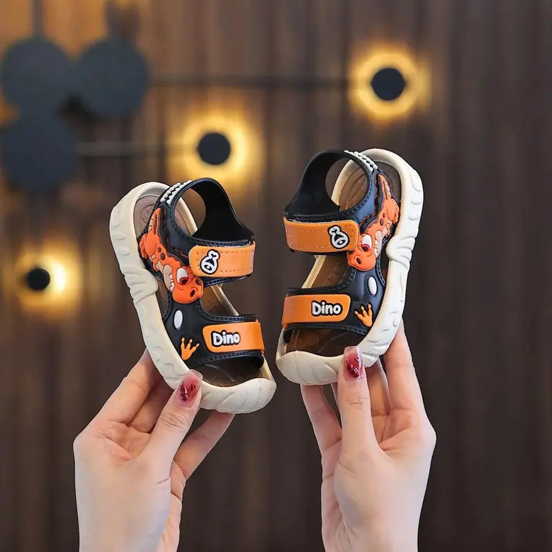 Boys' Soft PVC Soft-Soled Velcro-Strap Sandals - Cartoon Print, Summer Casual Sport Footwear for Outdoor Play, Beach Fun