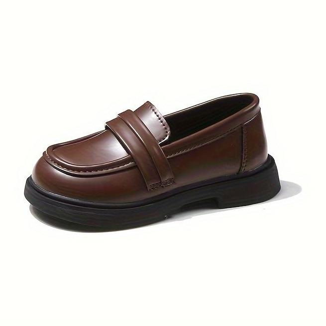 Kids' Retro Classic Loafers - Brown & Black Faux Cover Shoes with Rubber Sole, Slip-On Round Toe Design for Casual Attire, Wedding, or Everyday Style, Cute Shoes