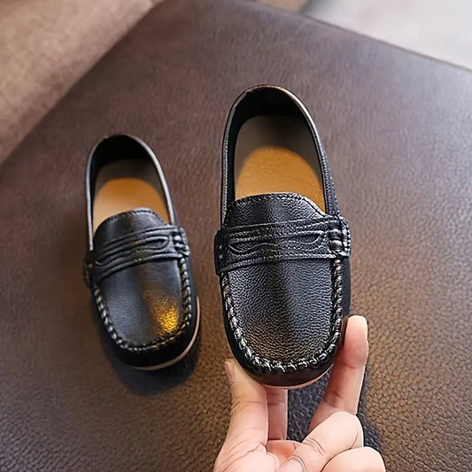 Kids' Unisex Slip-On Loafer Flats - Artificial Leather Upper, Comfortable TPR Rubber Sole, Slip-On Ease, Loafer Look, Casual Shoes with Black and Brown Accents