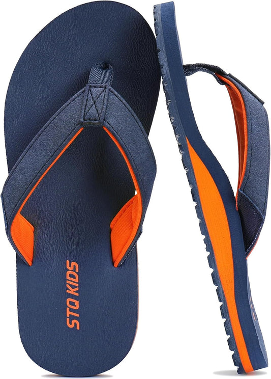 STQ KIDS Flip Flops for Boys Girls Kids Beach Sandals with Arch Support Non-Slip Fashion Summer Pool Sandal Outdoor Intdoor Swim Bath Shower Shoes Navy Size 5 Big Kid
