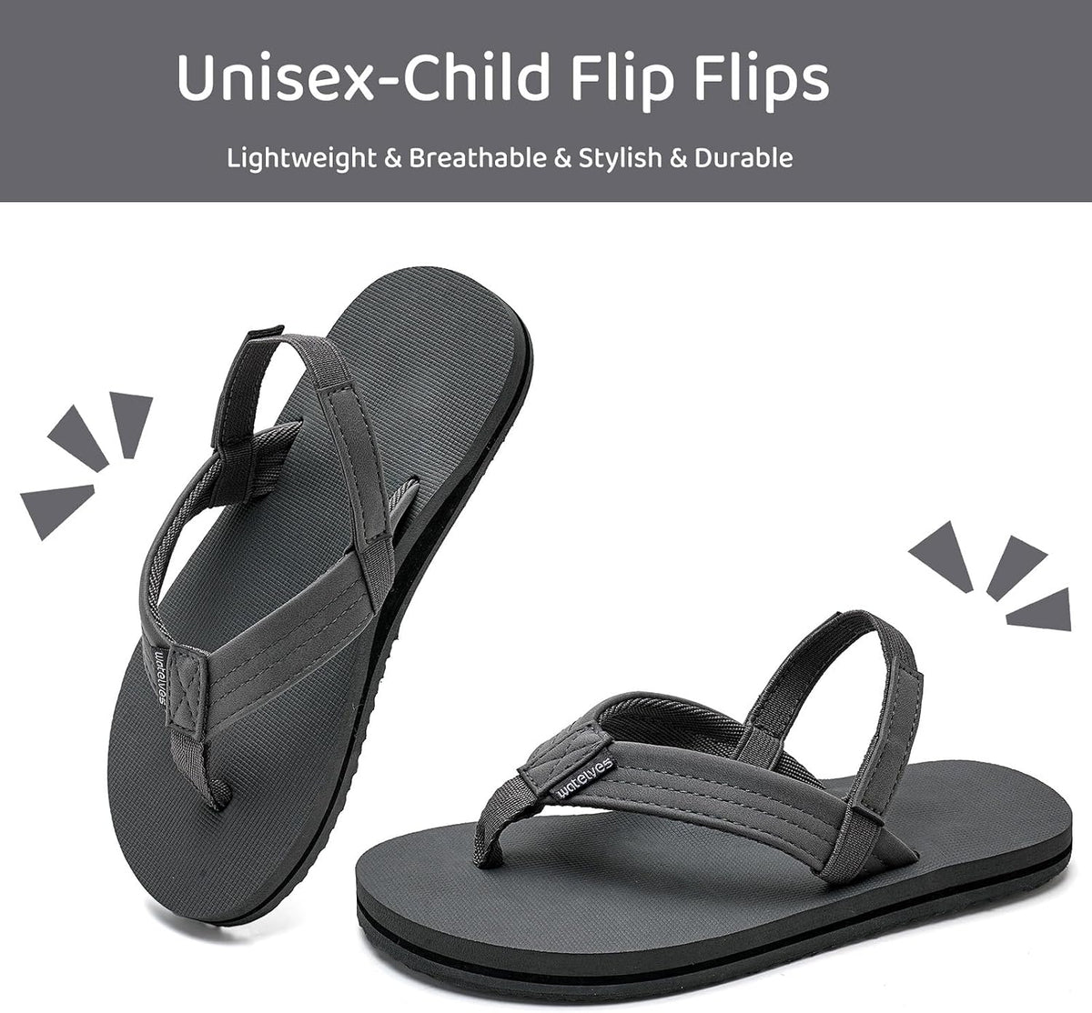 WateLves Toddler Flip Flops Girls Boys Sandals Shoes Kids Slip on Summer Sandals for Bath Shower Beach Pool (Toddler/Little Kid/Big Kid)