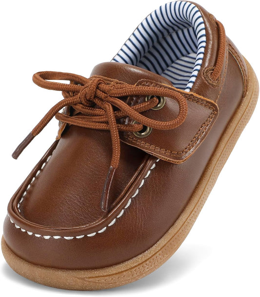 STQ KIDS Toddler Boys Dress Oxford Shoes Leather Hook and Loop Loafers