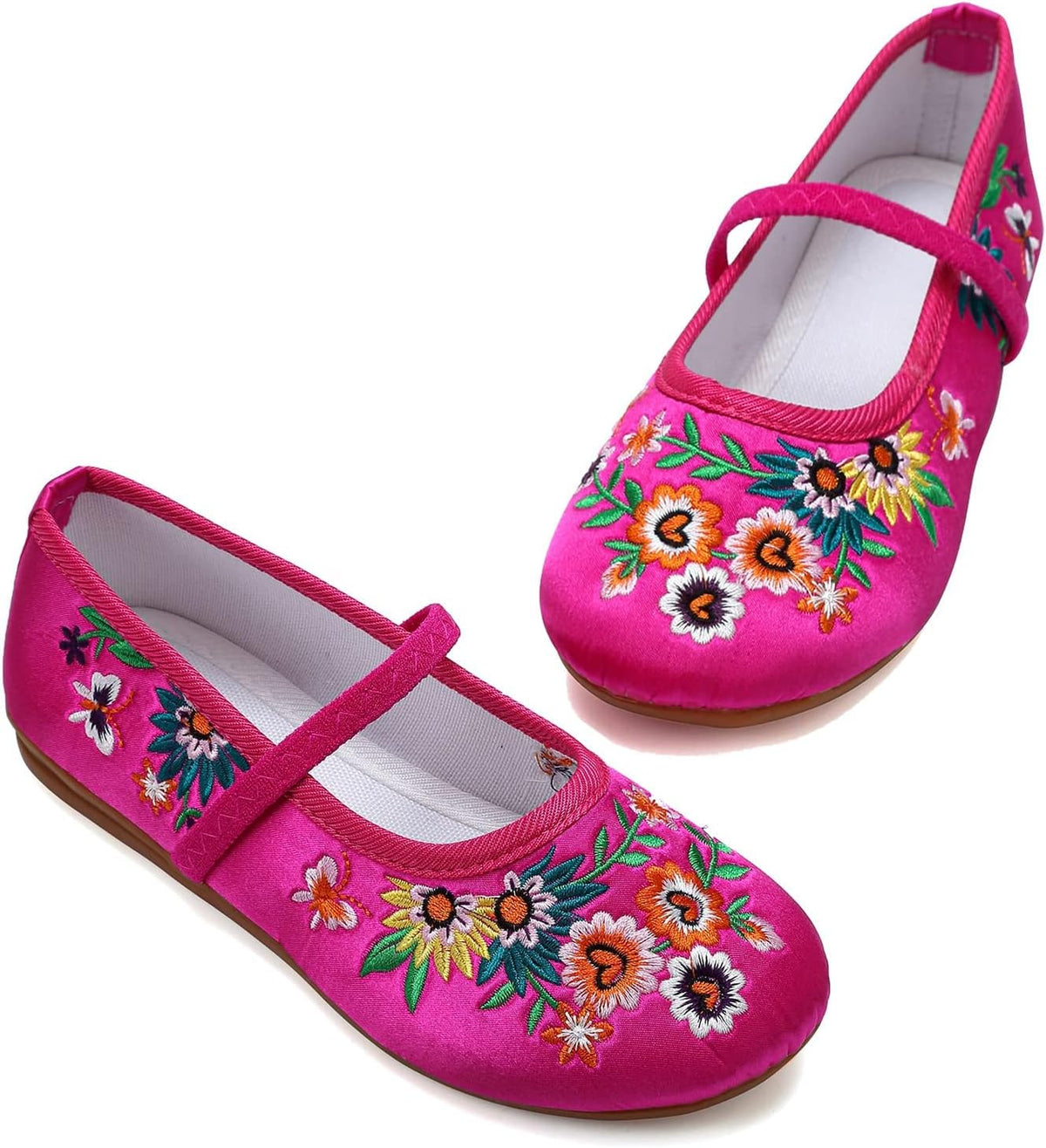 Mary-Jane Flats Shoes Girls Costume Cosplay Dress Up Shoes Floral Embroider