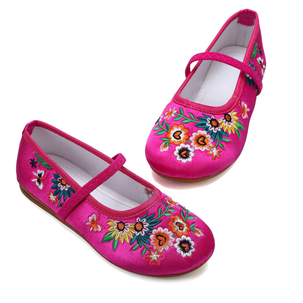Mary-Jane Flats Shoes Girls Costume Cosplay Dress Up Shoes Floral Embroider