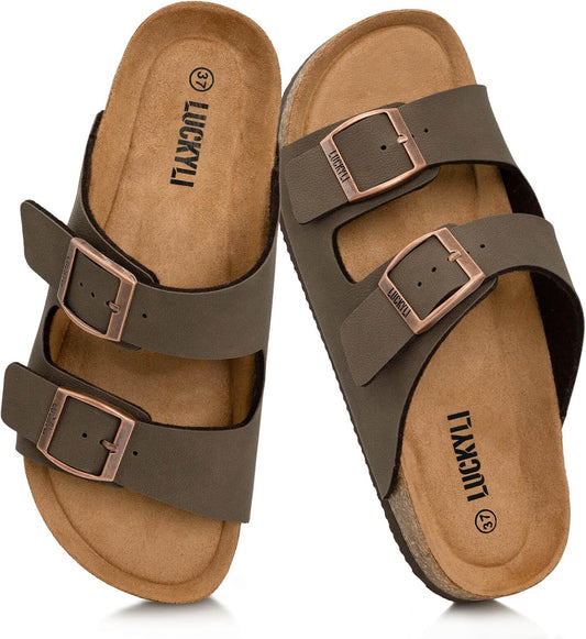 LUCKYLI Kids Sandals for Boys Girls Cork Footbed Slide Sandals with Adjustable Straps Non-slip Summer Slippers for Indoor Outdoor (Little/Big Kids)