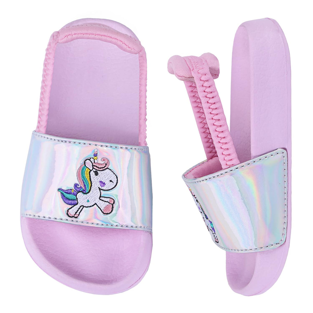 Kids Flip Flops Sandals Toddler Boys Girls Sequin Slides Shower Beach Pool Shoes Slip on Summer Slippers with Back Strap