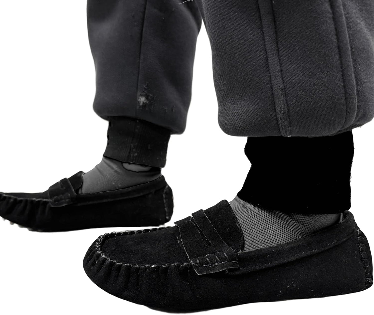Battle Men Penny Loafers for Little Kids Square Moc Toe Stiching Slip on Faux Suede Flexiable Rubber Sole Flat Heel Toddler's Moccasins One Size Smaller