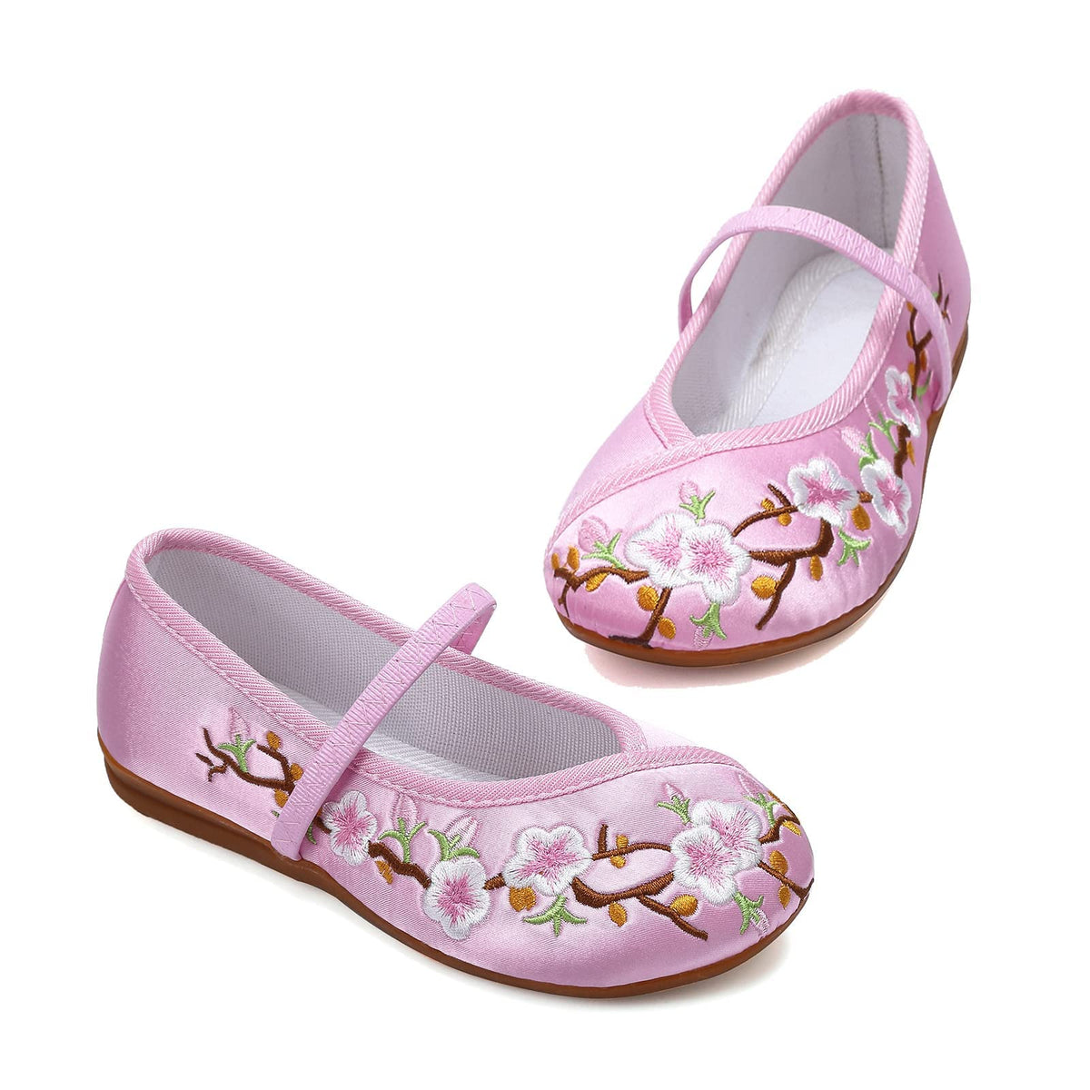 Mary-Jane Flats Shoes Girls Costume Cosplay Dress Up Shoes Floral Embroider