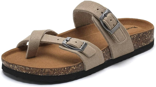 Torotto Boys Girls Sandals with Cork Footbed Adjustable Buckle Casual Flip Flops Sandals Open Toes Flat for Kids Toddler