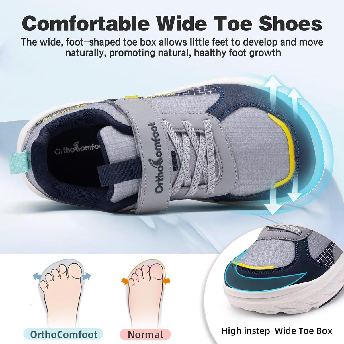 Boys Girls Kids Orthopedic Tennis Shoes: Wide Toe Box Comfortable Casual Arch Support Plantar Fasciitis Running Sneakers, Orthotic Athletic School Sport Walking Shoes for Foot and Pain Relief